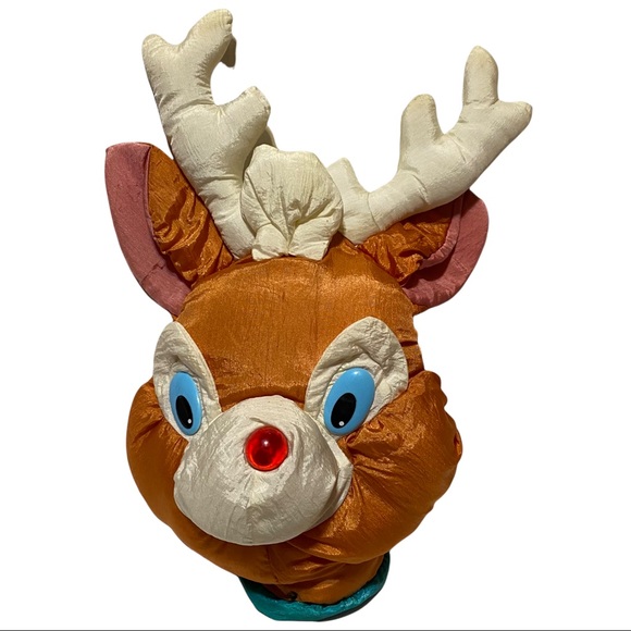 Vintage Reindeer Musical Red Blinking Lighted Nose Wall Hanging Nylon - Picture 1 of 4